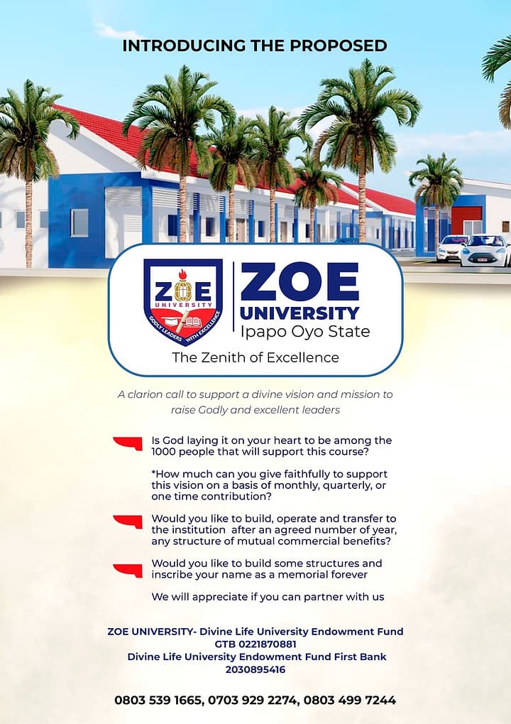 Proposed Zoe University Account Details for supporting the ongoing work